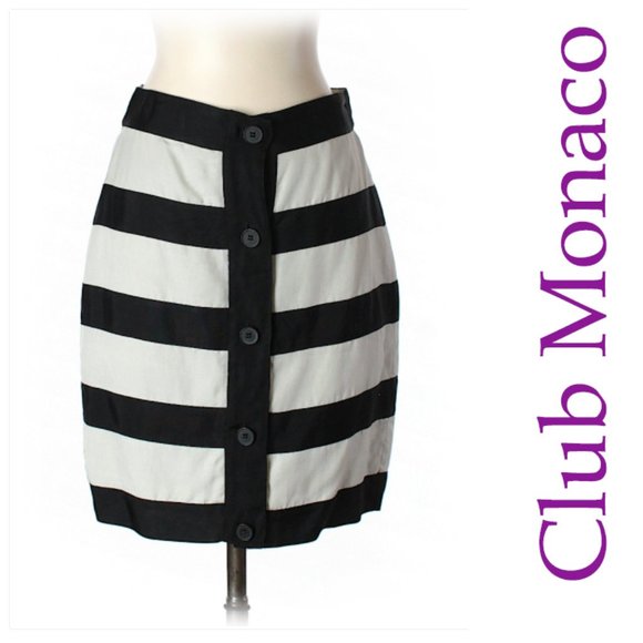 Club Monaco Classic Nautical Button Accent Black and White Striped Skirt - Picture 1 of 2